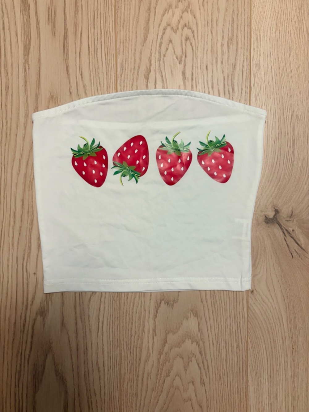 2/$5 Strawberry Print White Tube Top Crop XS Cottagecore Coquette